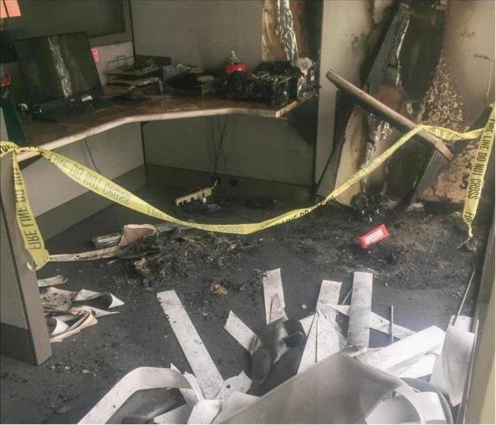 desk of an office burned